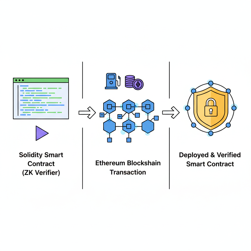 Solidity smart contract code ZK verifier Ethereum blockchain deployment